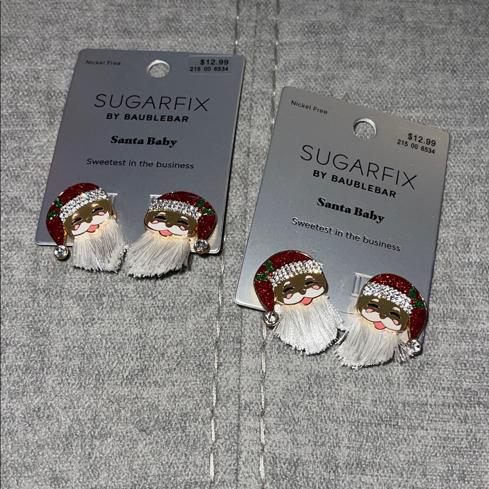 2 Sets- Santa Earrings - Red, White, and Gold